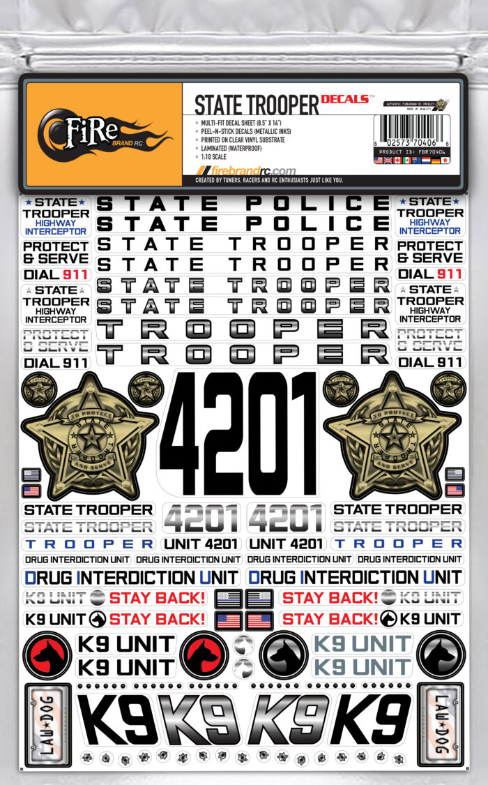 STATE TROOPER DECALS (METALLIC)